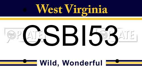 CSBI53 West Virginia License Plate