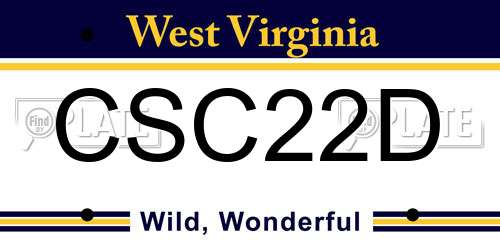 CSC22D West Virginia License Plate