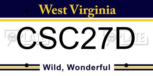CSC27D West Virginia License Plate