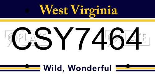 CSY7464 West Virginia License Plate