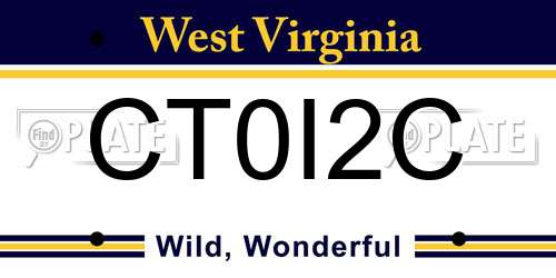 CT0I2C West Virginia License Plate