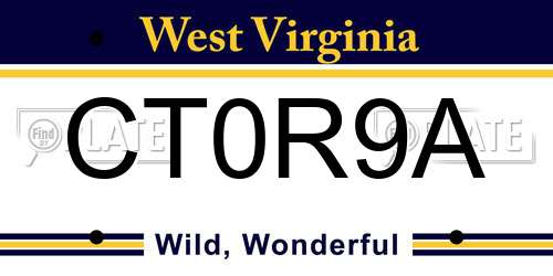 CT0R9A West Virginia License Plate