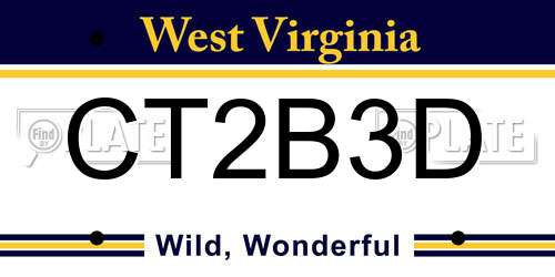 CT2B3D West Virginia License Plate