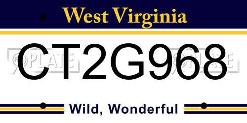 CT2G968 West Virginia License Plate