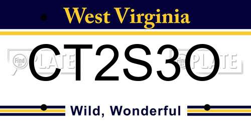 CT2S3O West Virginia License Plate