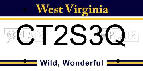 CT2S3Q West Virginia License Plate