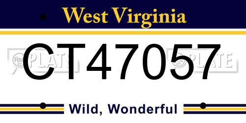 CT47057 West Virginia License Plate
