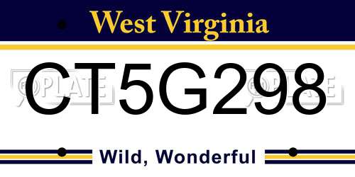CT5G298 West Virginia License Plate