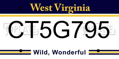 CT5G795 West Virginia License Plate
