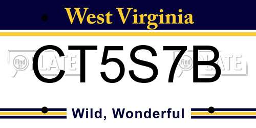 CT5S7B West Virginia License Plate