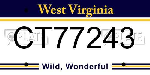 CT77243 West Virginia License Plate