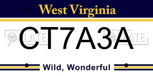 CT7A3A West Virginia License Plate