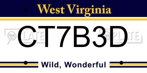 CT7B3D West Virginia License Plate
