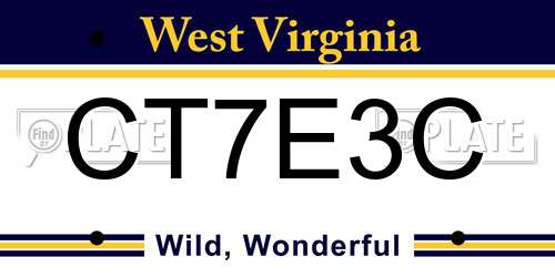 CT7E3C West Virginia License Plate
