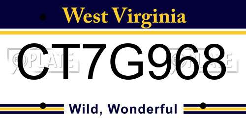 CT7G968 West Virginia License Plate