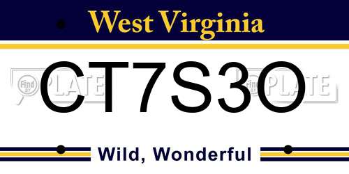 CT7S3O West Virginia License Plate