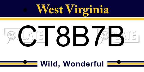 CT8B7B West Virginia License Plate