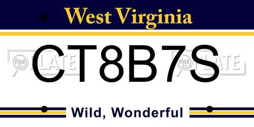 CT8B7S West Virginia License Plate