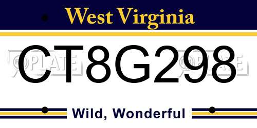 CT8G298 West Virginia License Plate