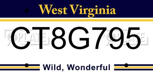 CT8G795 West Virginia License Plate
