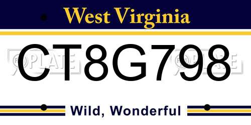 CT8G798 West Virginia License Plate