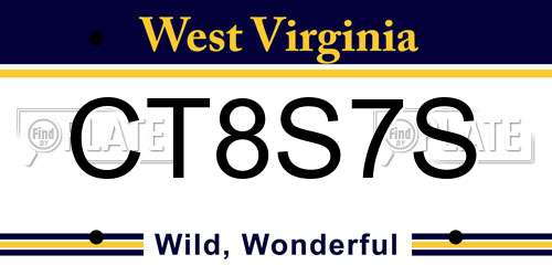 CT8S7S West Virginia License Plate
