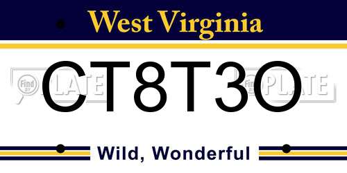 CT8T3O West Virginia License Plate