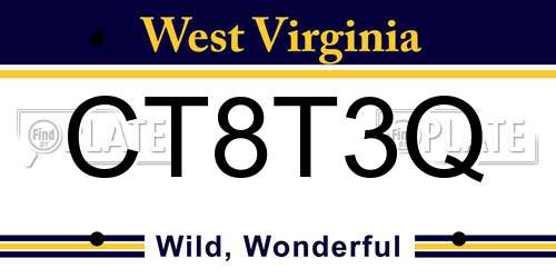 CT8T3Q West Virginia License Plate