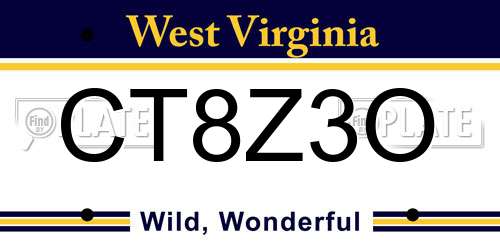 CT8Z3O West Virginia License Plate