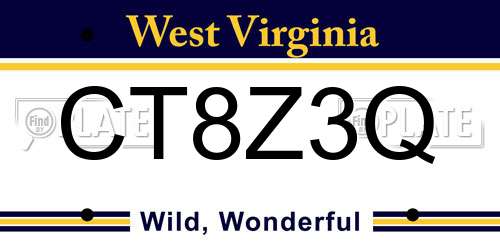 CT8Z3Q West Virginia License Plate