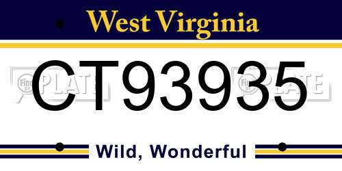 CT93935 West Virginia License Plate