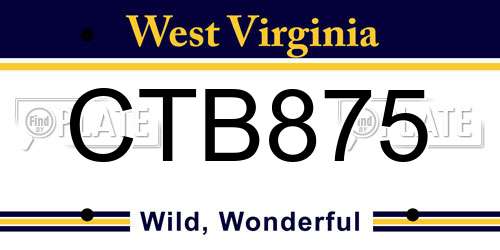 CTB875 West Virginia License Plate