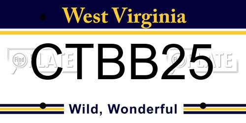 CTBB25 West Virginia License Plate