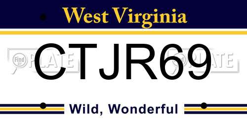 CTJR69 West Virginia License Plate