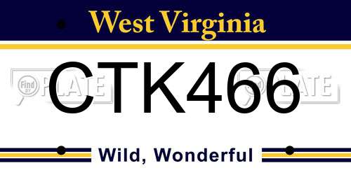 CTK466 West Virginia License Plate
