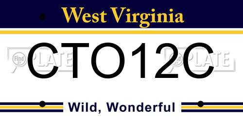 CTO12C West Virginia License Plate