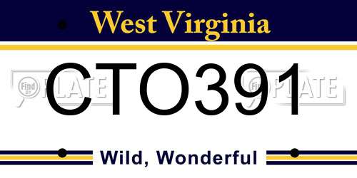 CTO391 West Virginia License Plate