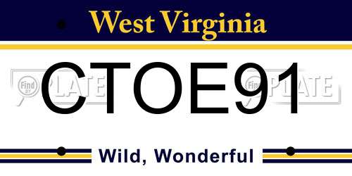 CTOE91 West Virginia License Plate