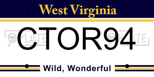 CTOR94 West Virginia License Plate
