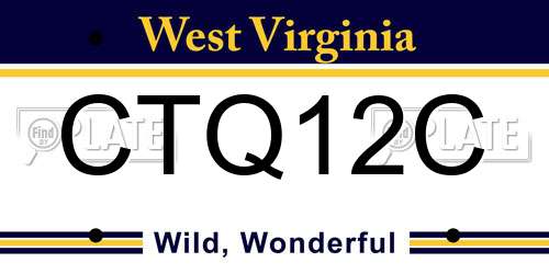 CTQ12C West Virginia License Plate