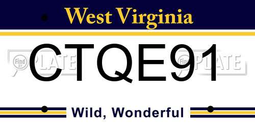 CTQE91 West Virginia License Plate