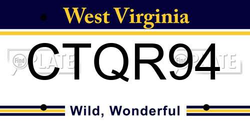 CTQR94 West Virginia License Plate