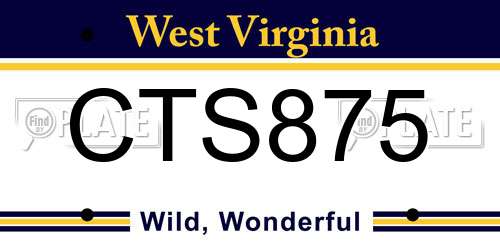 CTS875 West Virginia License Plate