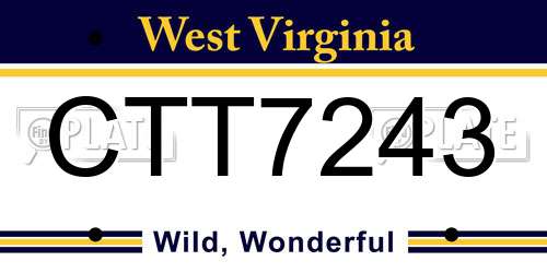 CTT7243 West Virginia License Plate