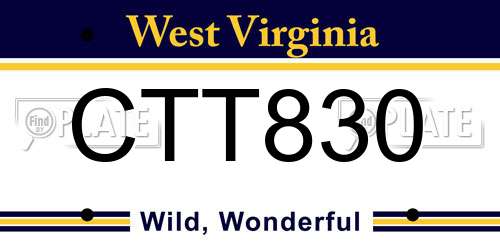 CTT830 West Virginia License Plate