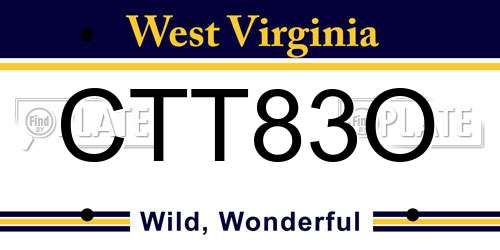 CTT83O West Virginia License Plate