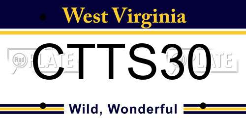 CTTS30 West Virginia License Plate