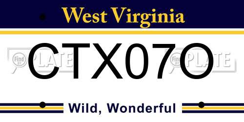 CTX07O West Virginia License Plate