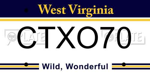 CTXO70 West Virginia License Plate
