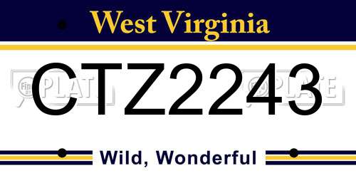 CTZ2243 West Virginia License Plate